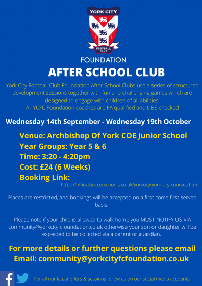 Year 5-6 Archbishop of York's Junior School After School Club