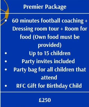 RFC Premier Package Birthday Parties 